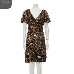 Michael Kors Collection Black and Gold Floral Mini Dress